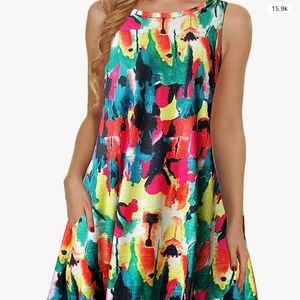 Summer Dresses for Women Beach Floral Tshirt Sundress Sleeveless Pockets Casual